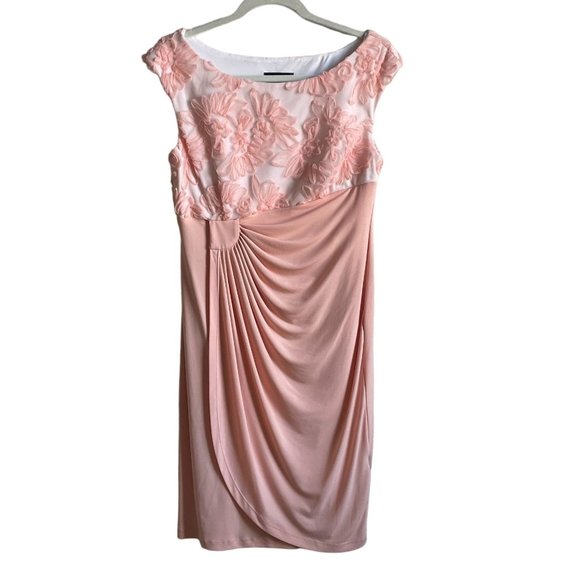 4/$25 Connected Apparel Dress Soutache Bodice Ruching Drape Peach Petite 8 - Picture 1 of 11